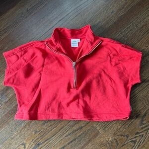 Good American Sweatshirt Red Chunky Zip Pullover Cut Off Cropped Size 3 Large